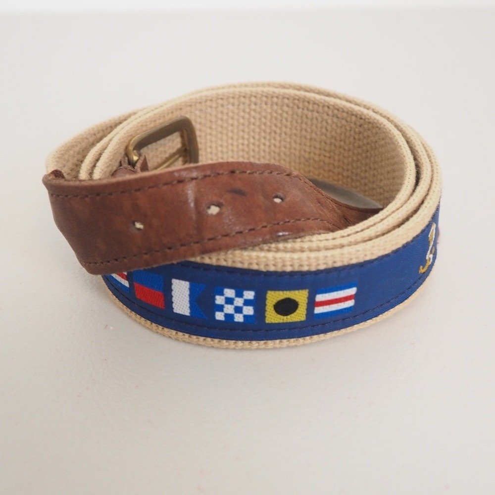 Nautical Flag Canvas Belt Mens Size 42 Brass‎ Buckle Anchor International Code